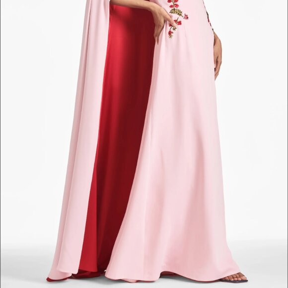 Sachin & Babi Vittoria Gown - Morganite/Ruby Embroidered Floral Gown with cape - Picture 4 of 11